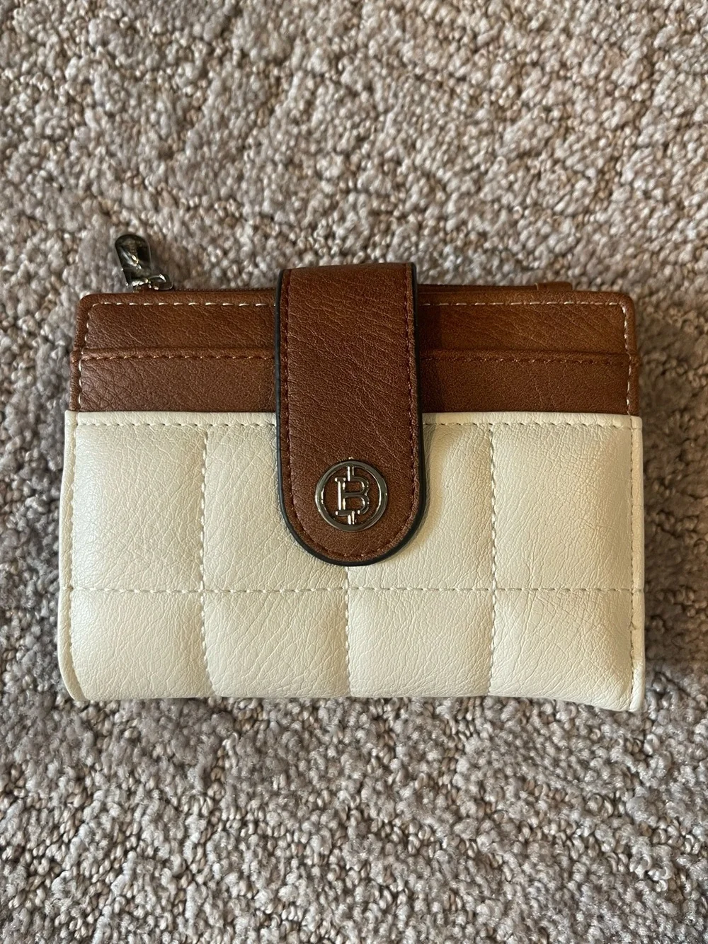 Bostanten Luna Quilted Classic Two-Tone Wallet - Brown & Cream, Faux Leather-NEW